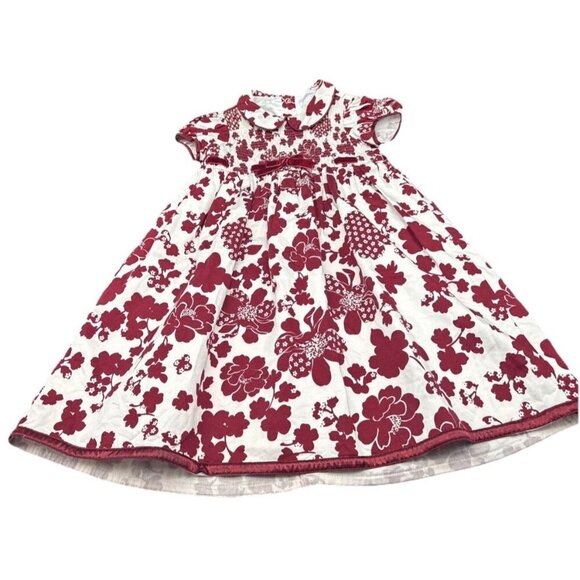 Trish Scully Child Burgundy Floral Velvet Bow/Trim Smocked Lined Dress Sz 5 - Picture 3 of 10